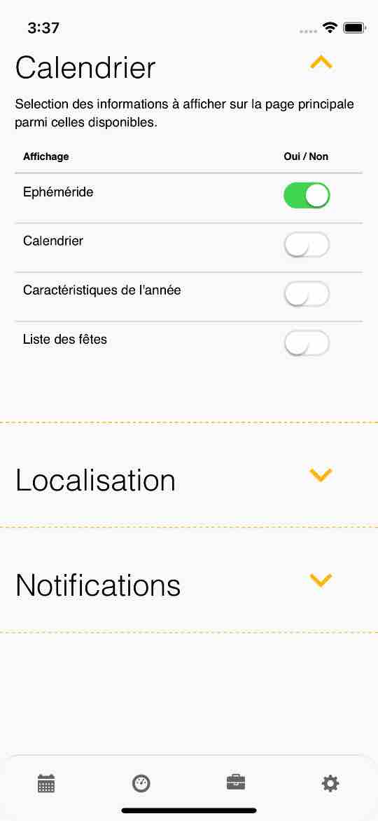 hebraic - écran éphémeride